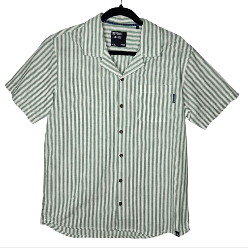 Reverse Threads Men's Casual Striped Shortsleeve Button Down Cotton Shirt Size S
